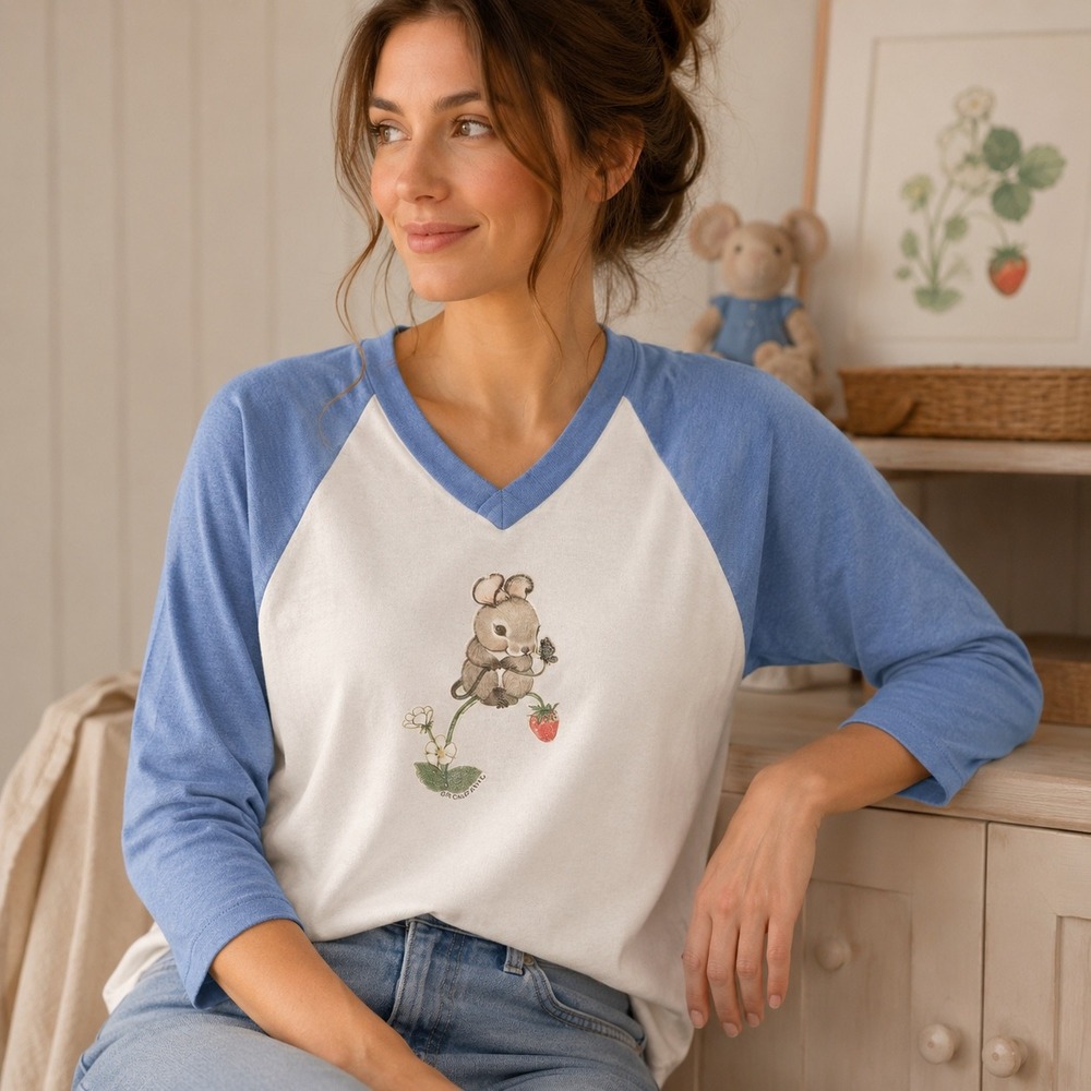 Vintage‎ Gulf Coast Sportswear Mouse Raglan Tee Blue White 1979 Carol Wright M